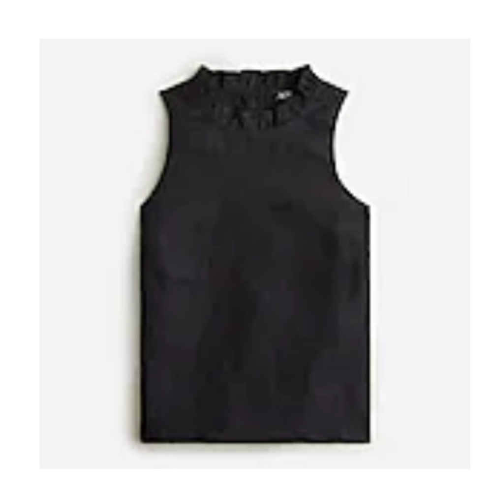 JCrew Sleeveless Ruffle Trim Top in Linen XS Black NWT